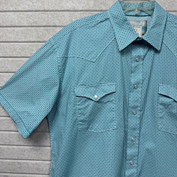 Panhandle Rough Stock Excellent Western Shirt Men’s L Blue Micro Print - Picture 5 of 9